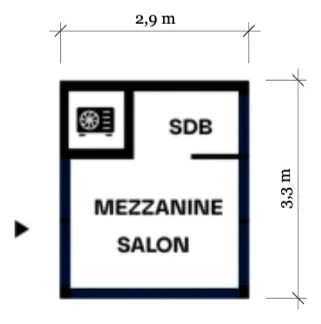 Plan type du module 3 × 3 — Nano studio, 7,5 m²