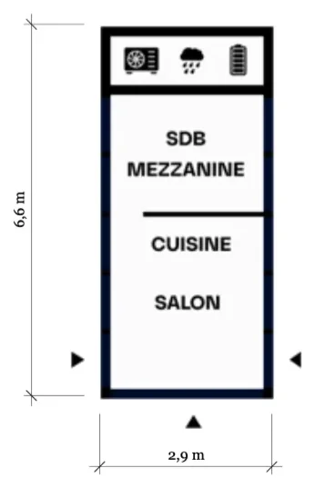 Plan type du module 3 × 6 — Studio, 13,5 m²